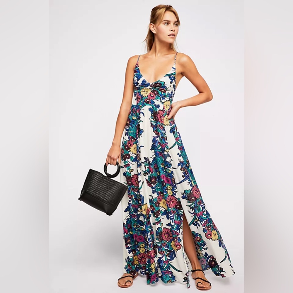 Free people through the vine maxi dress smocked summer floral printed slip